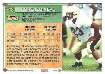 1994 Topps #642 Lorenzo Neal Back