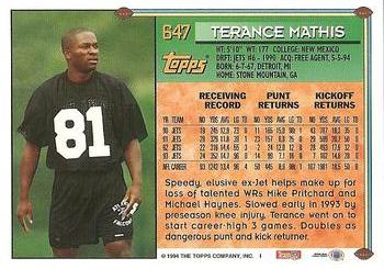 1994 Topps #647 Terance Mathis Back