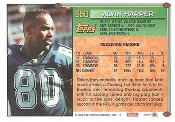 1994 Topps #650 Alvin Harper Back