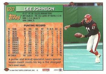 1994 Topps #657 Lee Johnson Back