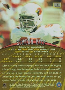 1998 Finest - No-Protectors Refractors #5 Simeon Rice Back