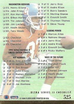 1994 Ultra #525 Checklist: 478-525 and Inserts Back
