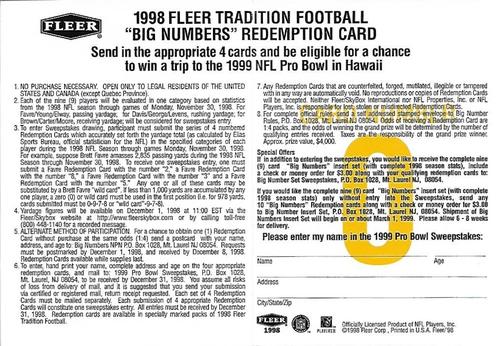 1998 Fleer Tradition - Big Numbers Redemption #0 Cris Carter Back