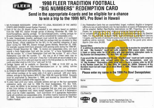 1998 Fleer Tradition - Big Numbers Redemption #8 John Elway Back