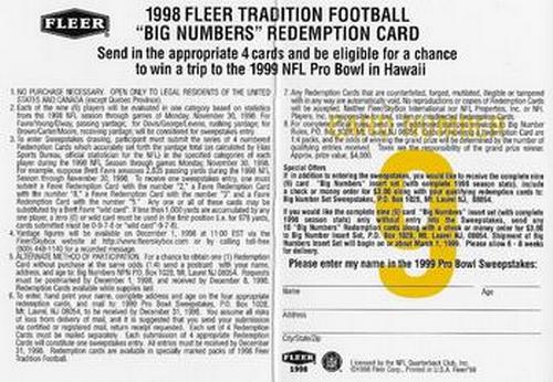 1998 Fleer Tradition - Big Numbers Redemption #9 John Elway Back