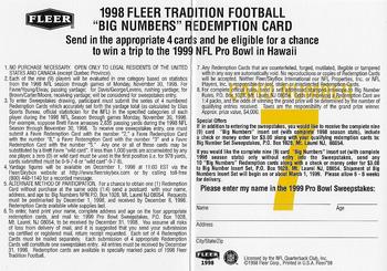 1998 Fleer Tradition - Big Numbers Redemption #7 Brett Favre Back