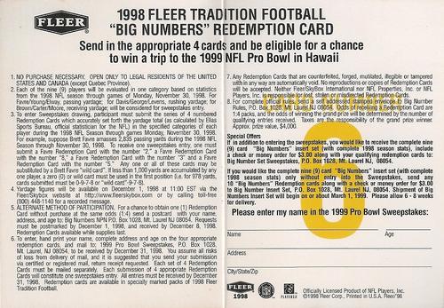 1998 Fleer Tradition - Big Numbers Redemption #6 Eddie George Back