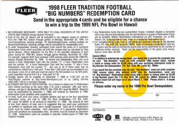 1998 Fleer Tradition - Big Numbers Redemption #6 Dorsey Levens Back