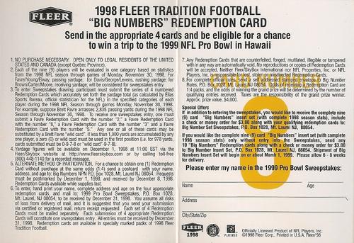 1998 Fleer Tradition - Big Numbers Redemption #8 Herman Moore Back