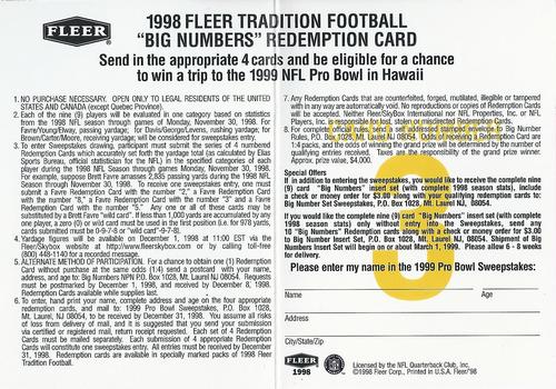 1998 Fleer Tradition - Big Numbers Redemption #3 Steve Young Back