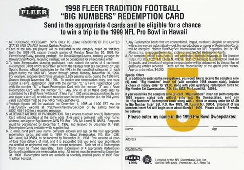 1998 Fleer Tradition - Big Numbers Redemption #5 Steve Young Back