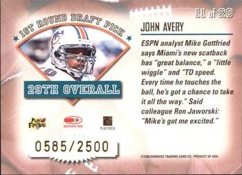 1998 Leaf Rookies & Stars - Freshman Orientation #11 John Avery Back