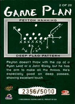 1998 Leaf Rookies & Stars - Game Plan #2 Peyton Manning Back