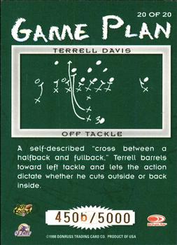 1998 Leaf Rookies & Stars - Game Plan #20 Terrell Davis Back