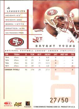 1998 Leaf Rookies & Stars - Longevity #4 Bryant Young Back