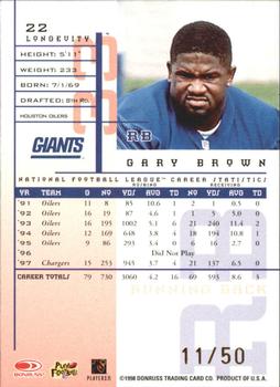 1998 Leaf Rookies & Stars - Longevity #22 Gary Brown Back