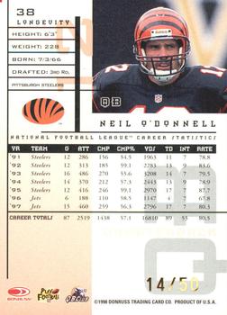 1998 Leaf Rookies & Stars - Longevity #38 Neil O'Donnell Back