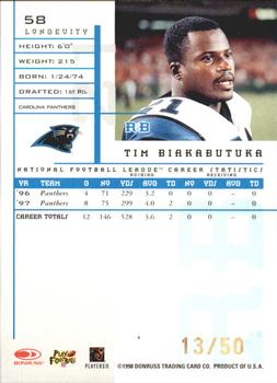 1998 Leaf Rookies & Stars - Longevity #58 Tim Biakabutuka Back