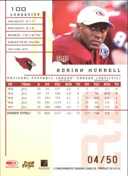 1998 Leaf Rookies & Stars - Longevity #100 Adrian Murrell Back