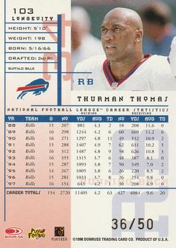 1998 Leaf Rookies & Stars - Longevity #103 Thurman Thomas Back