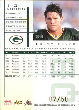 1998 Leaf Rookies & Stars - Longevity #112 Brett Favre Back