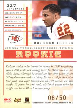 1998 Leaf Rookies & Stars - Longevity #227 Rashaan Shehee Back