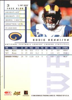 1998 Leaf Rookies & Stars - True Blue #3 Eddie Kennison Back