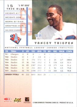 1998 Leaf Rookies & Stars - True Blue #15 Yancey Thigpen Back