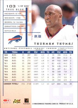 1998 Leaf Rookies & Stars - True Blue #103 Thurman Thomas Back