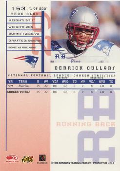 1998 Leaf Rookies & Stars - True Blue #153 Derrick Cullors Back