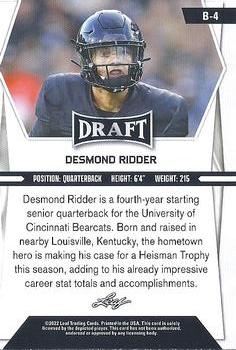 2022 Leaf Draft (Hobby) #B-4 Desmond Ridder Back