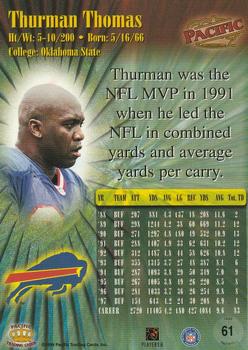 1998 Pacific - Red #61 Thurman Thomas Back
