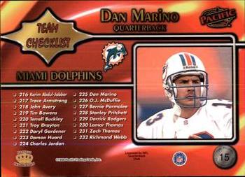 1998 Pacific - Team Checklists #15 Dan Marino Back