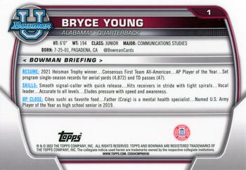 2022 Bowman University Chrome #1 Bryce Young Back