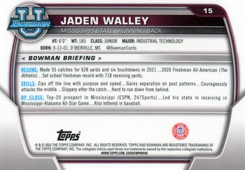 2022 Bowman University Chrome #15 Jaden Walley Back