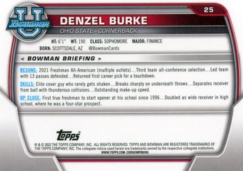 2022 Bowman University Chrome #25 Denzel Burke Back