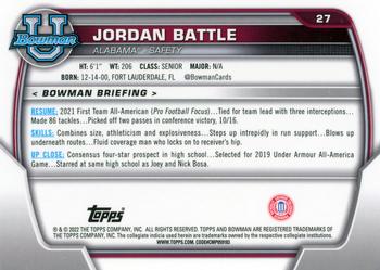 2022 Bowman University Chrome #27 Jordan Battle Back