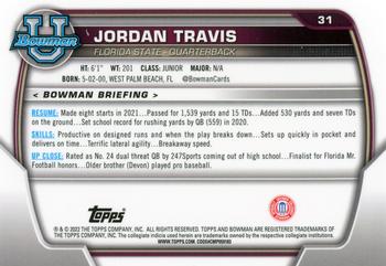2022 Bowman University Chrome #31 Jordan Travis Back