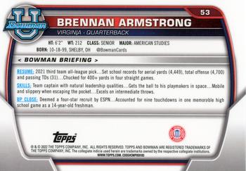 2022 Bowman University Chrome #53 Brennan Armstrong Back