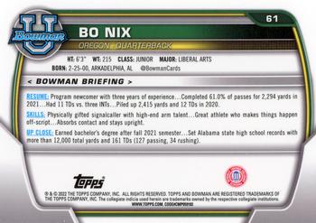 2022 Bowman University Chrome #61 Bo Nix Back