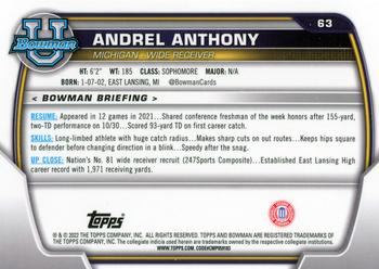 2022 Bowman University Chrome #63 Andrel Anthony Back