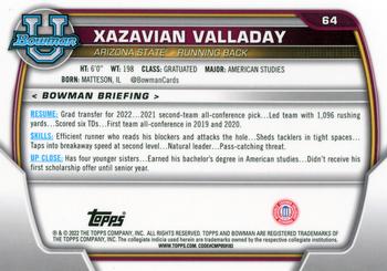 2022 Bowman University Chrome #64 Xazavian Valladay Back
