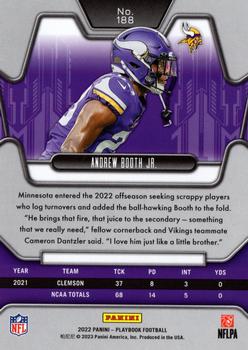 2022 Panini Playbook #188 Andrew Booth Jr. Back