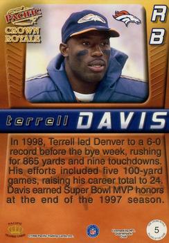 1998 Pacific Crown Royale - Pillars of the Game #5 Terrell Davis Back