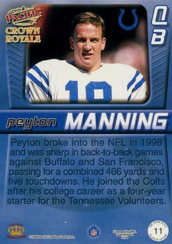 1998 Pacific Crown Royale - Pillars of the Game #11 Peyton Manning Back