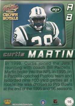 1998 Pacific Crown Royale - Pillars of the Game #16 Curtis Martin Back