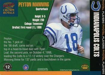 1998 Pacific Crown Royale - Pivotal Players #12 Peyton Manning Back