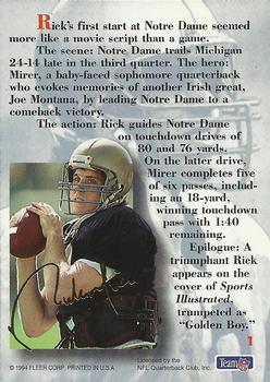 1994 Ultra - Rick Mirer: Rookie of the Year #1 Rick Mirer Back