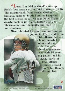 1994 Ultra - Rick Mirer: Rookie of the Year #2 Rick Mirer Back
