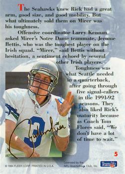 1994 Ultra - Rick Mirer: Rookie of the Year #5 Rick Mirer Back